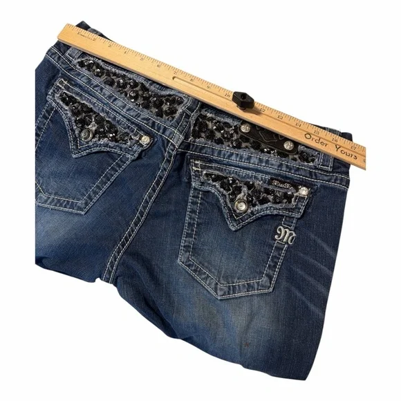 Miss Me Easy Boot Dark Wash Jeans Style NO:JE6215E4X Sequin Pickets Y2K Size 31 - Picture 3 of 5